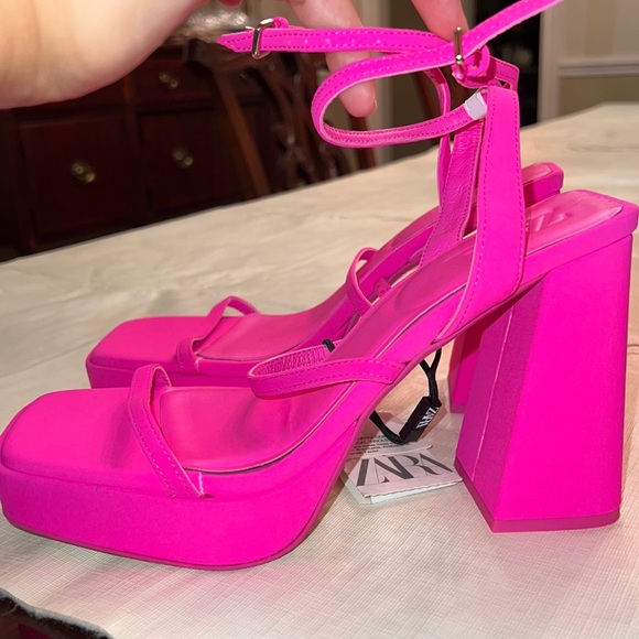 Brand New w Tags Zara Pink Platform Strap Sandals